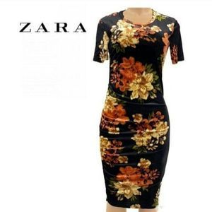 Zara Velvet Midi Floral Print Dress Small